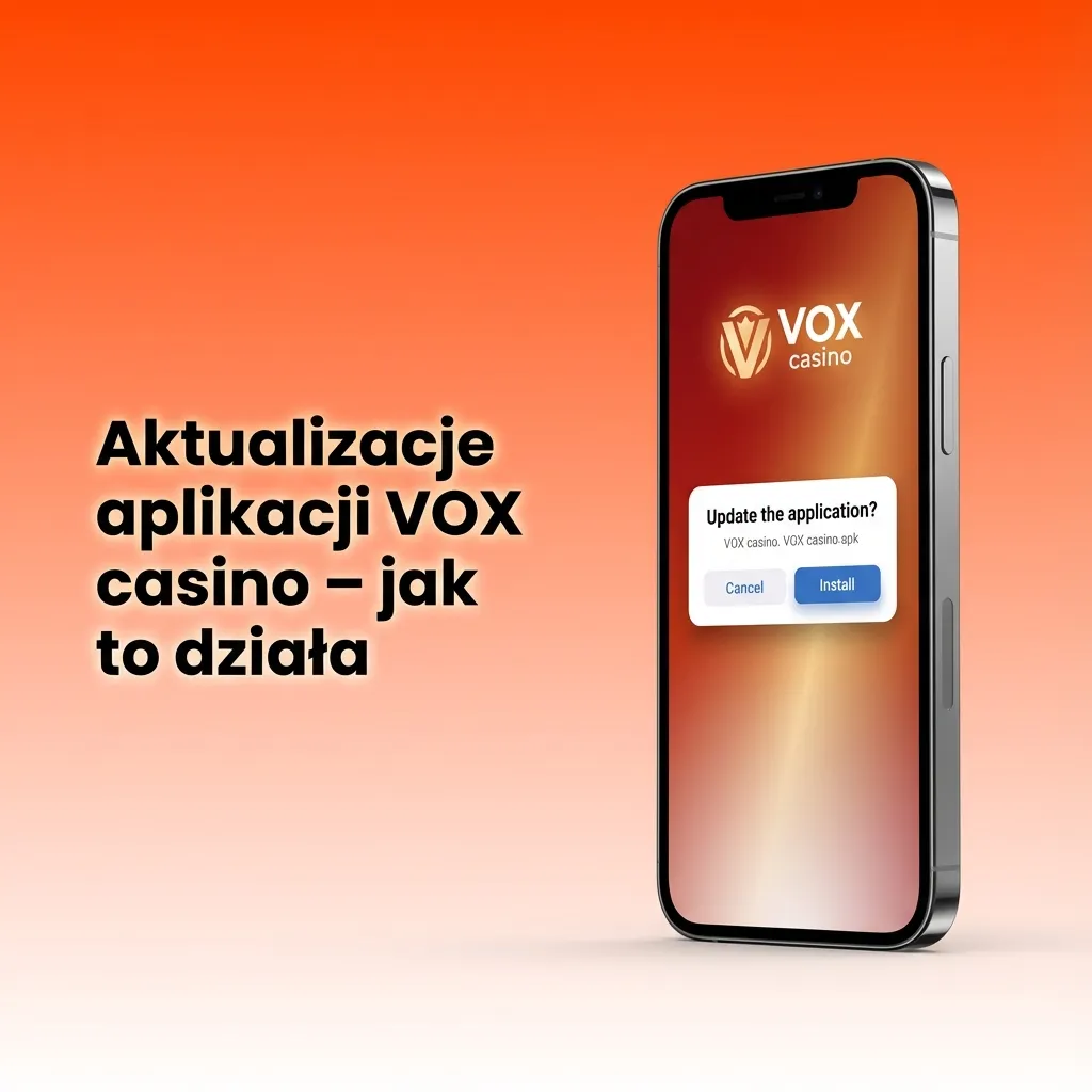 Telefon z otwartą aplikacją VOX casino PWA i ikoną automatycznej aktualizacji w tle