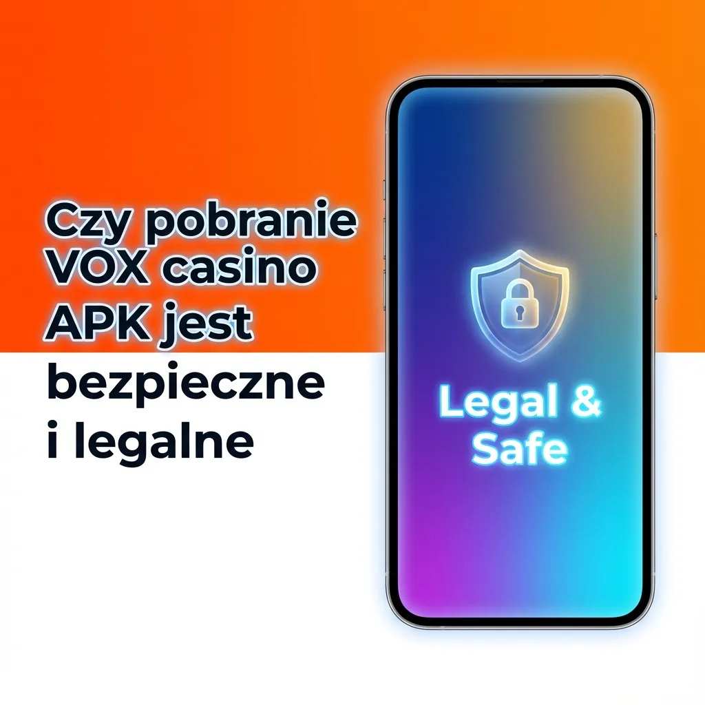 Ekran smartfona z aplikacją VOX casino i ikoną kłódki SSL, symbolizujący legalne i bezpieczne pobieranie APK
