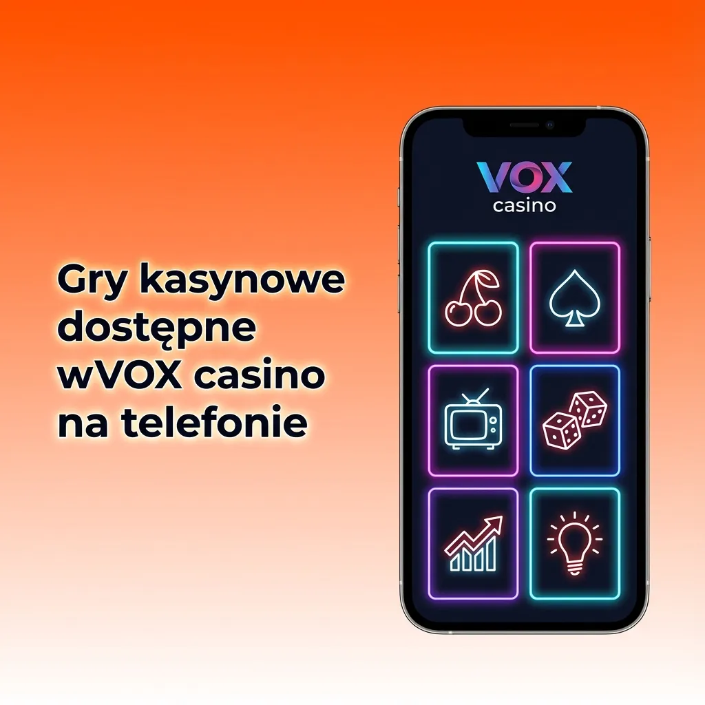 Smartfon z otwartą aplikacją VOX casino i widocznymi ikonami różnych gier kasynowych online