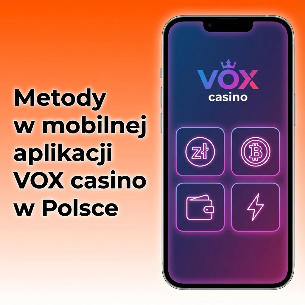 Ekran aplikacji VOX casino z ikonami metod płatności: BLIK, karty, przelewy, e‑portfele i kryptowaluty.