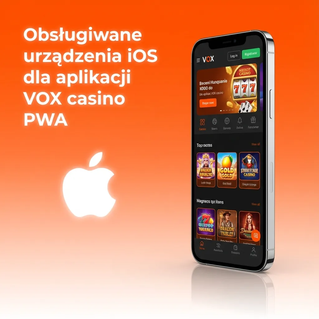Tabelka po polsku z listą zgodnych iPhone’ów dla aplikacji VOX casino PWA, m.in. serii 11–15 i iPhone SE