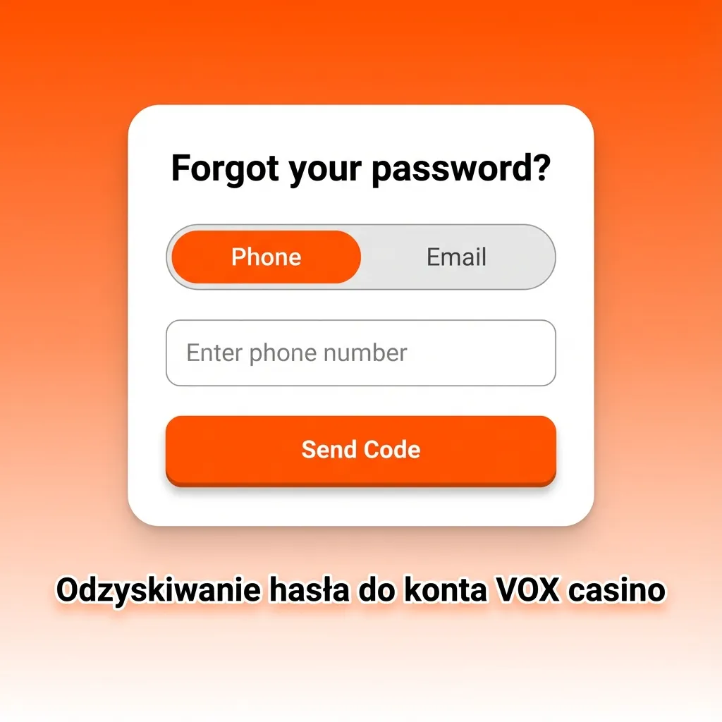 Ekran odzyskiwania hasła VOX casino z formularzem e‑mail i przyciskiem resetowania hasła na stronie logowania