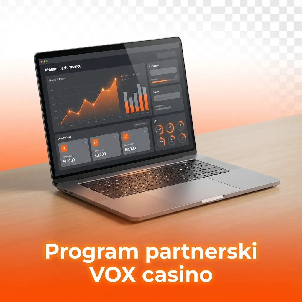 Grafika promująca program partnerski VOX casino dla webmasterów, influencerów i twórców treści zarabiających na poleceniach