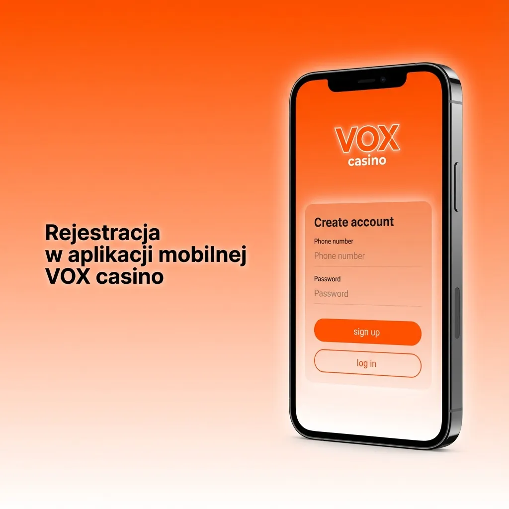 Smartfon z otwartą aplikacją VOX casino, ekran rejestracji z krokami zakładania konta mobilnego