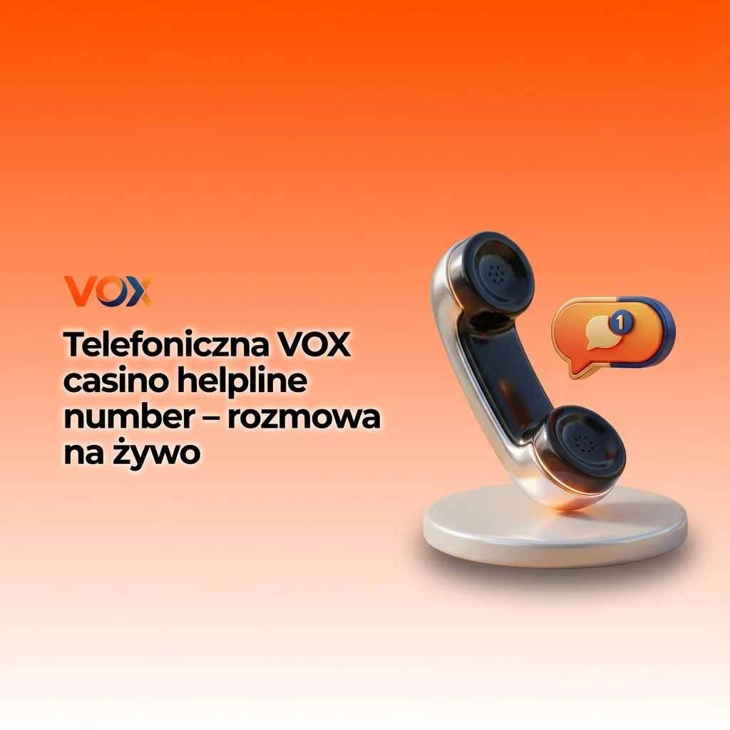 Grafika promująca VOX casino helpline number z konsultantem telefonicznym i numerem +48 800 123 456 widocznym na ekranie.