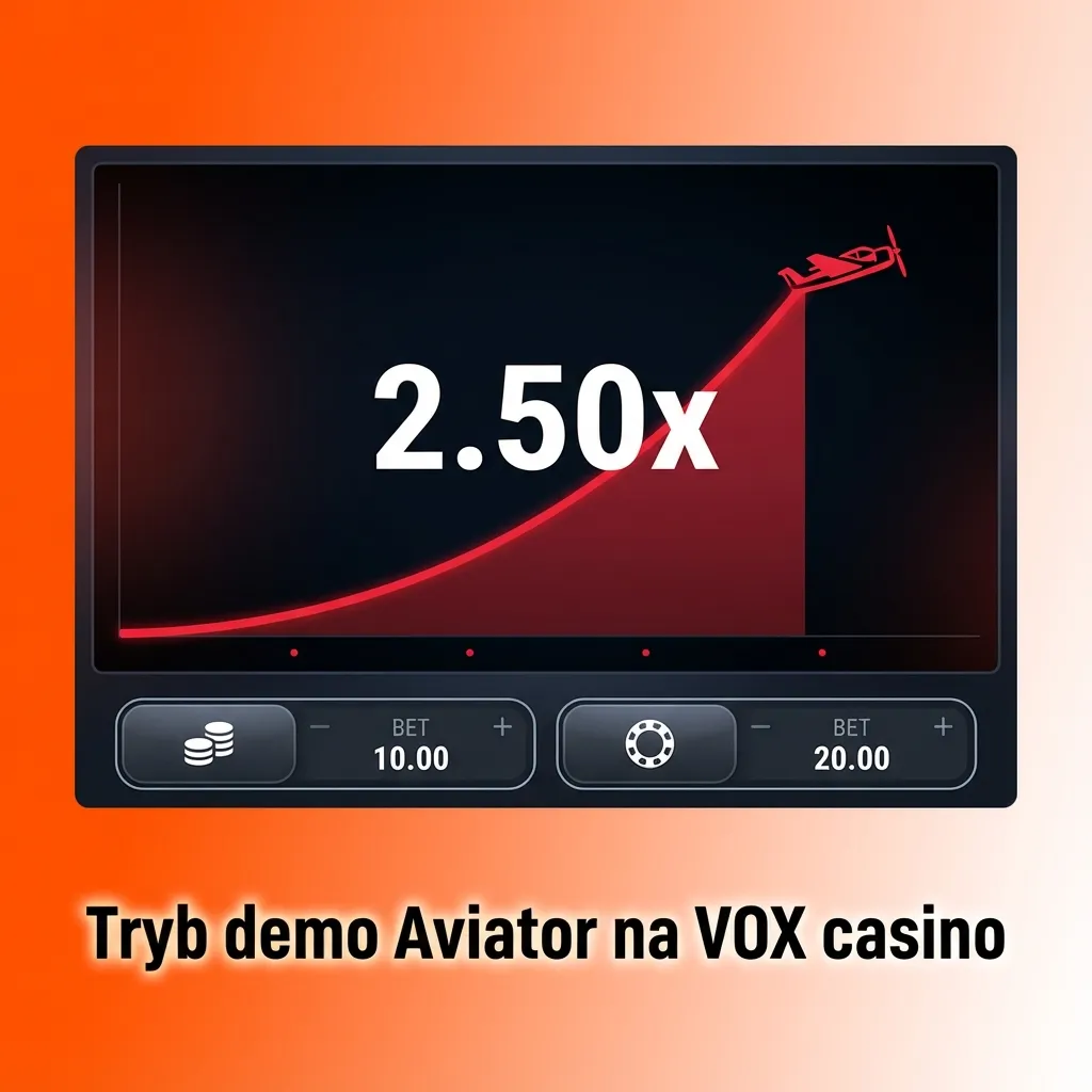 Ekran Aviator demo w VOX casino, wykres rosnącego mnożnika i panel zakładów do treningu bez ryzyka