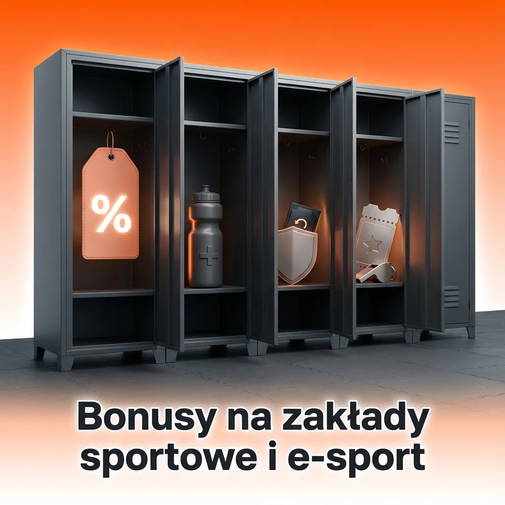 Baner z bonusami na zakłady sportowe i e-sport: powitalny, bez ryzyka oraz premia na kupony akumulowane