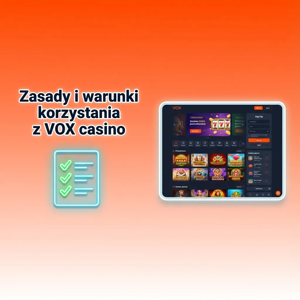 Grafika informacyjna po polsku przedstawiająca zasady i warunki korzystania z kasyna online VOX