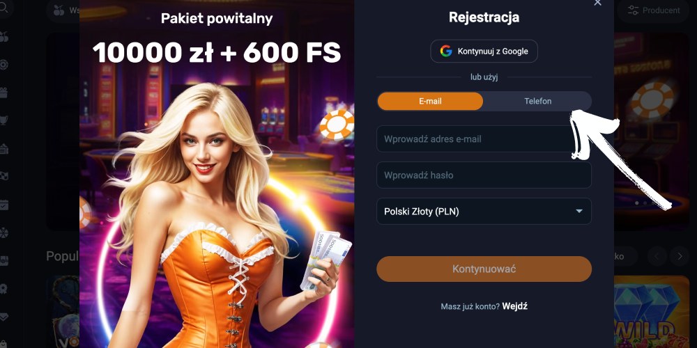 wybierz metodę rejestracji
