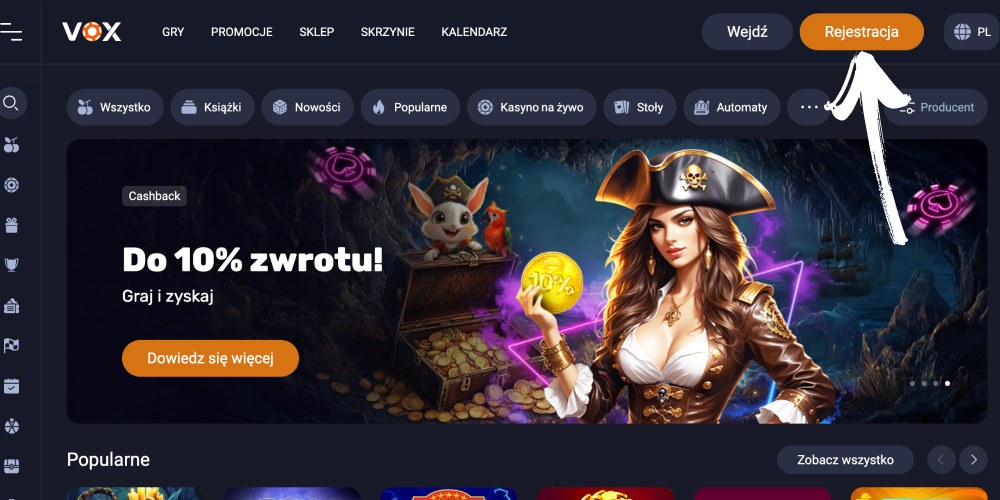 otwórz główną stronę internetową i kliknij „zarejestruj się”