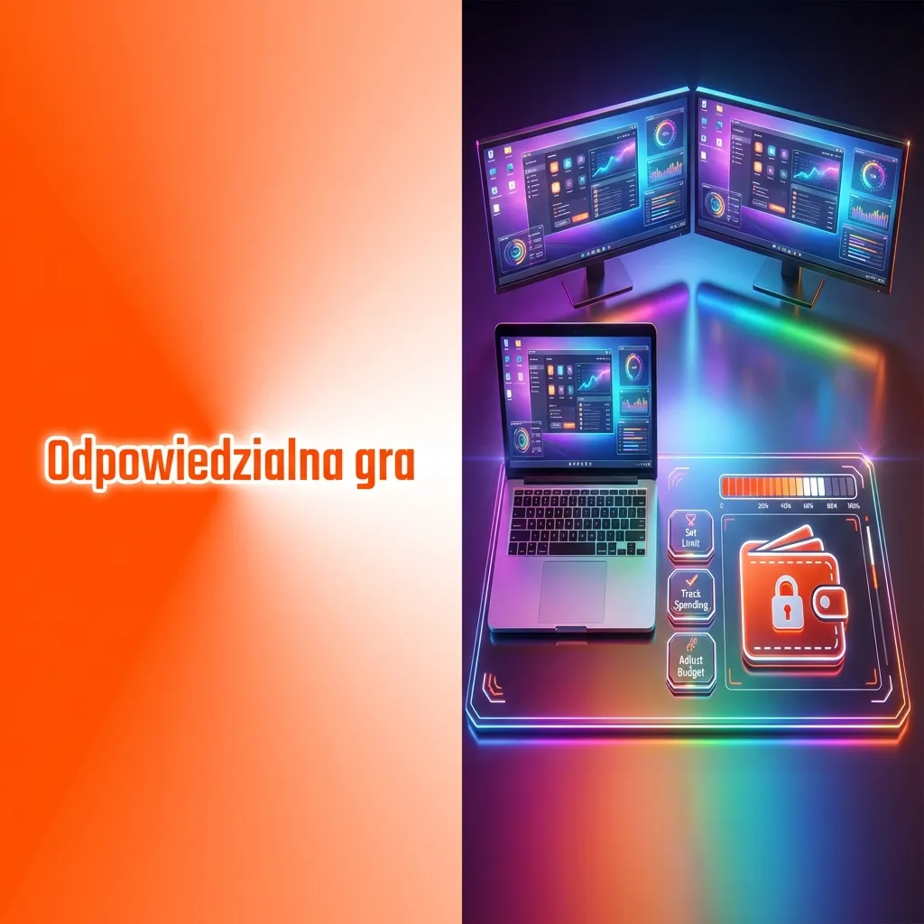Ilustracja odpowiedzialnej gry: osoba przy komputerze ustala limity zakładów i kontroluje czas spędzany na grze